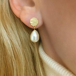 Authentic Sterling Silver and Gold Baroque Freshwater Pearl Stud Drop Earrings